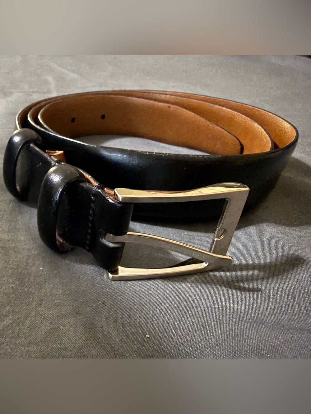 Italian Full Grain Leather Belt Black Silver Buckle Hand Made in Italy 36/90